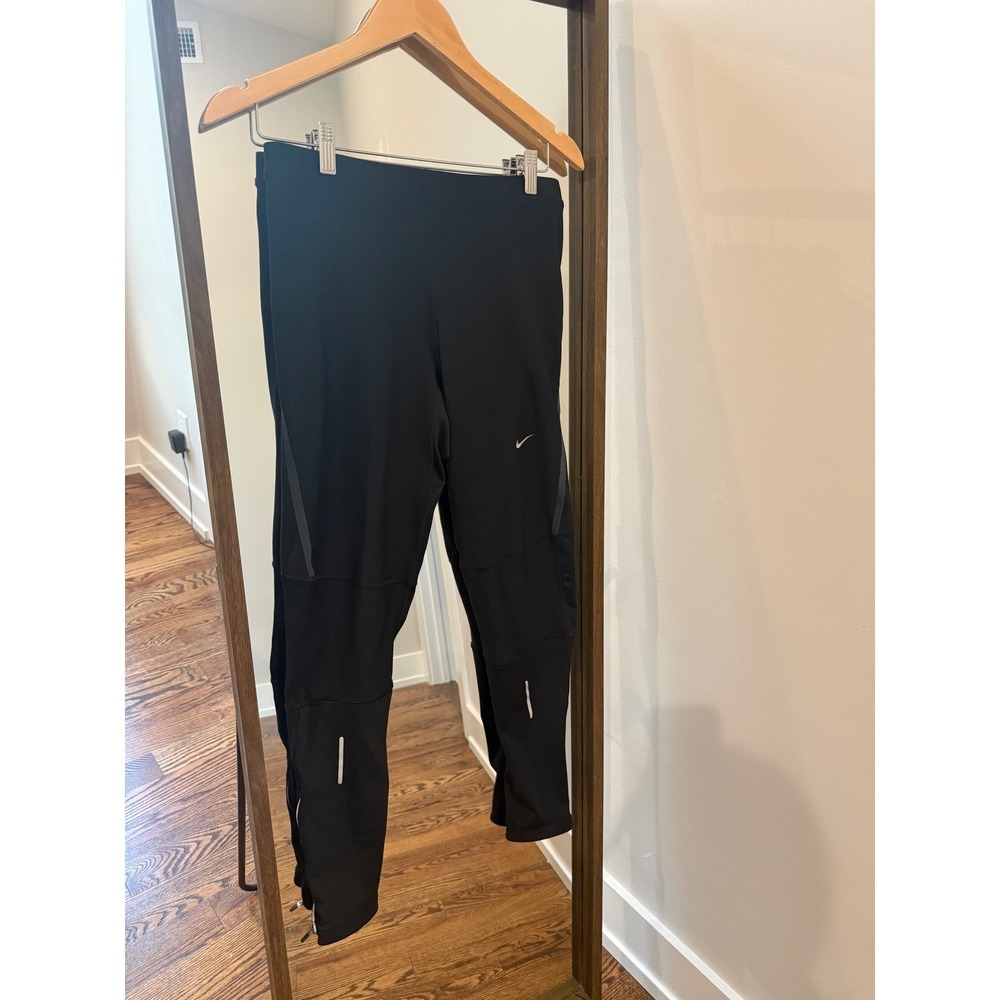 Nike Womens Dri-FIT Running Tights Black Reflective Ankle Zip Leggings XL